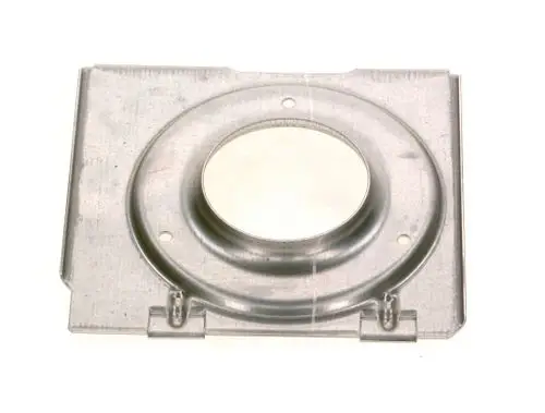Deckel aus Metall mit kreisförmiger Öffnung in der Mitte und zwei Befestigungslöchern, geeignet für Bosch-Geräte.